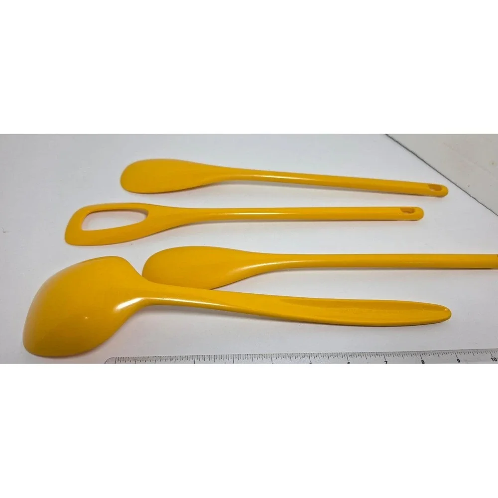 Hutzler Melamine Kitchen Utensil Set 4pc Yellow Serving Mixing Spoons MCM